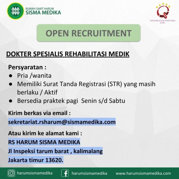 Lowongan Kerja Dokter Spesialis Rehabilitasi Medik - RS Harum